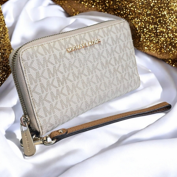 Michael Kors Jet Set Travel Wristlet Wallet - Logo Canvas Beige β¨ - Picture 4 of 13